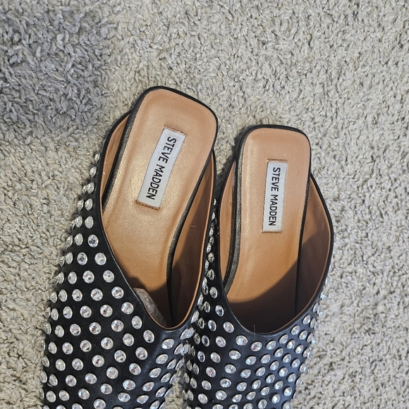 Steve Madden Glimmer Black and Silver Studded Mules Size 10 - Picture 3 of 5